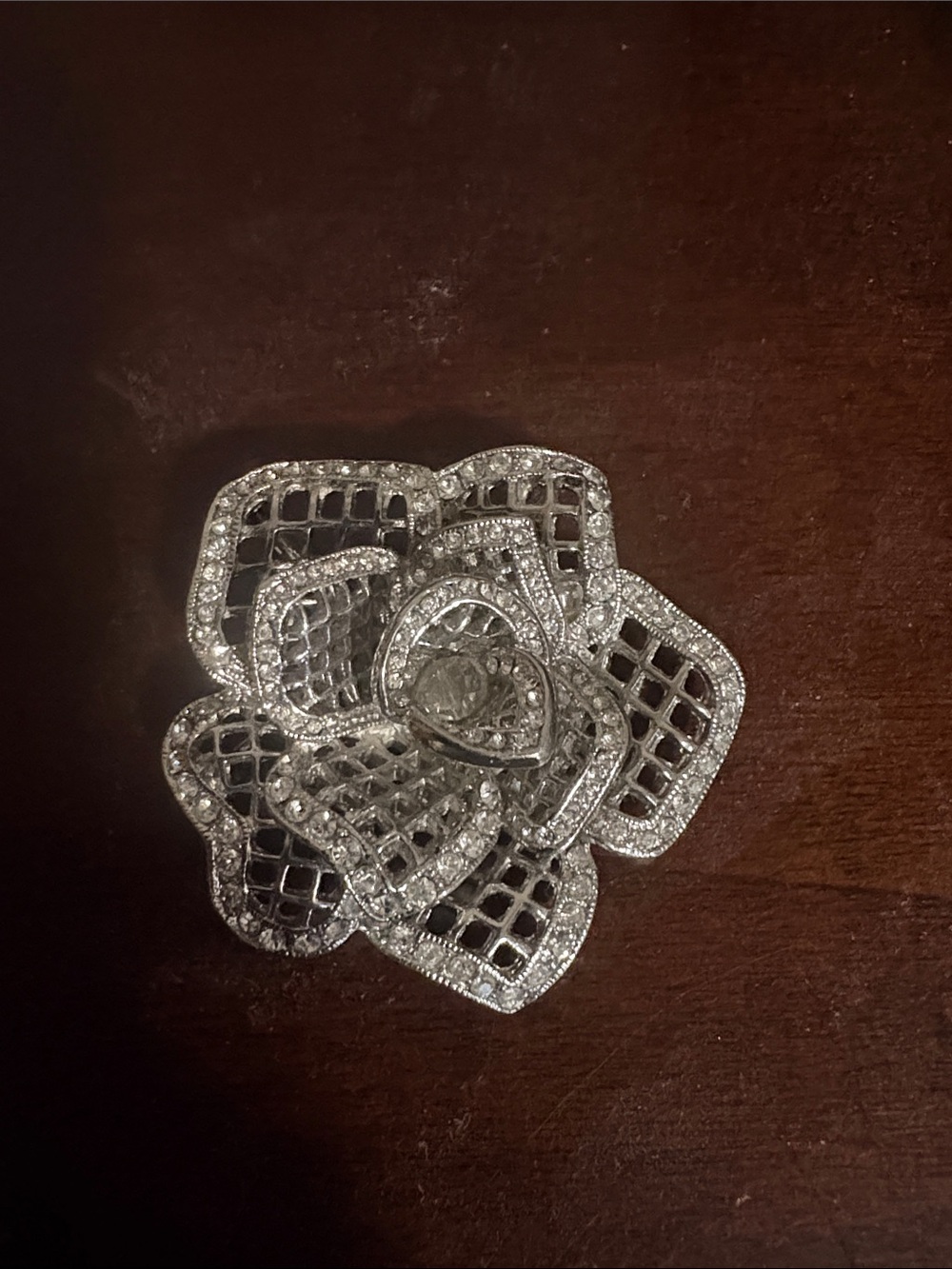 Silver Crystal Floral Brooch - Elegant Women's Jewelry